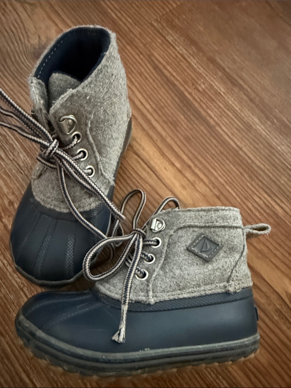Sperry Kids Grey Felt and Navy Duck Boots